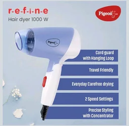 Pigeon Hair Dryer| 1000 Watts| 2 Speed & Temperature (Hot/Cool)| Foldable Handle| For Women and Men| 2 Years Warranty| Blue