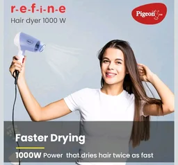 Pigeon Hair Dryer| 1000 Watts| 2 Speed & Temperature (Hot/Cool)| Foldable Handle| For Women and Men| 2 Years Warranty| Blue