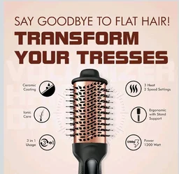Havells HD4081 Professional Volumizer Hair Dryer, KeraNourish Ceramic Coating Brush Head, 1200 Watts, Ionic Care, Nylon Bristles,Cool Tip with Stand Support