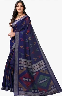 SIRIL Women's Cotton Printed Saree With Unstitched Blouse Piece