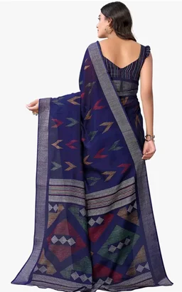 SIRIL Women's Cotton Printed Saree With Unstitched Blouse Piece