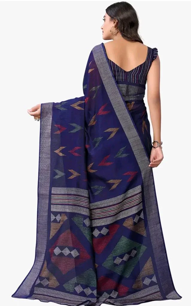 SIRIL Women's Cotton Printed Saree With Unstitched Blouse Piece