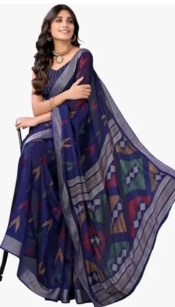 SIRIL Women's Cotton Printed Saree With Unstitched Blouse Piece