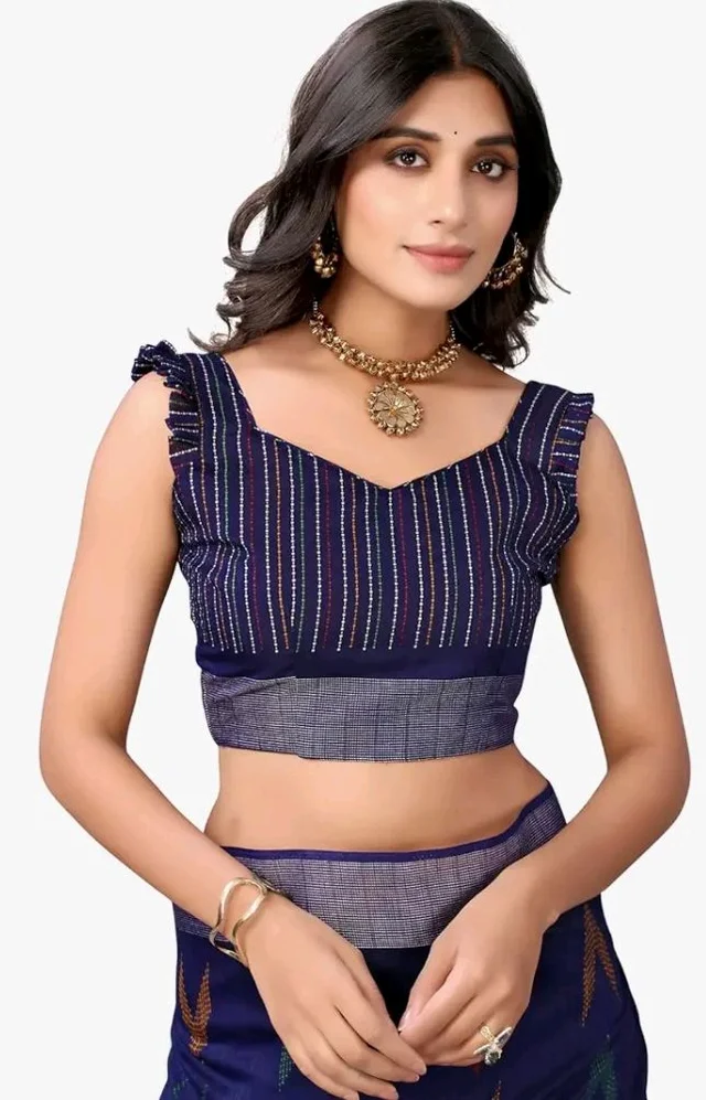 SIRIL Women's Cotton Printed Saree With Unstitched Blouse Piece