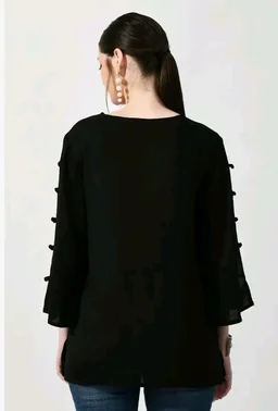 MAAHI Women's Rayon Black Embroidery Long Top - 3XL