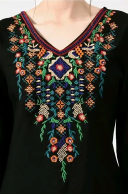 MAAHI Women's Rayon Black Embroidery Long Top - 3XL