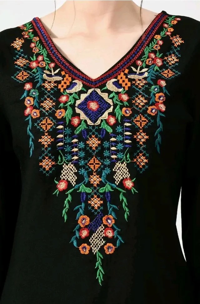 MAAHI Women's Rayon Black Embroidery Long Top - 3XL