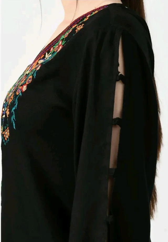 MAAHI Women's Rayon Black Embroidery Long Top - 3XL
