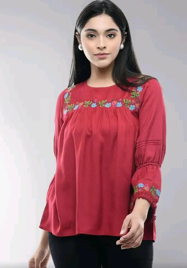 Maahi Women's Rayon Maroon Embroidery Top
- 2XL
