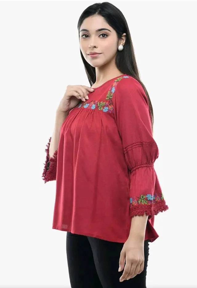 Maahi Women's Rayon Maroon Embroidery Top
- 2XL