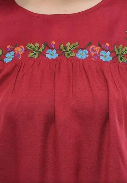 Maahi Women's Rayon Maroon Embroidery Top
- 2XL