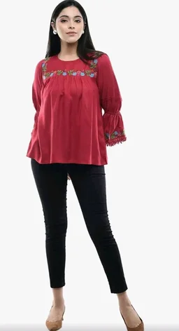 Maahi Women's Rayon Maroon Embroidery Top
- 2XL