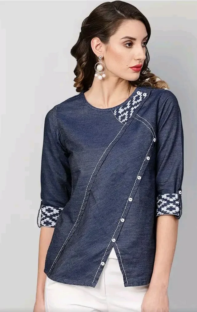 Yash Gallery Women's Denim Regular Fit Straight Top - 2XL