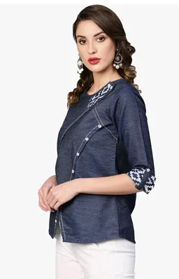 Yash Gallery Women's Denim Regular Fit Straight Top - 2XL