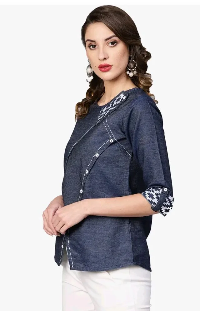 Yash Gallery Women's Denim Regular Fit Straight Top - 2XL