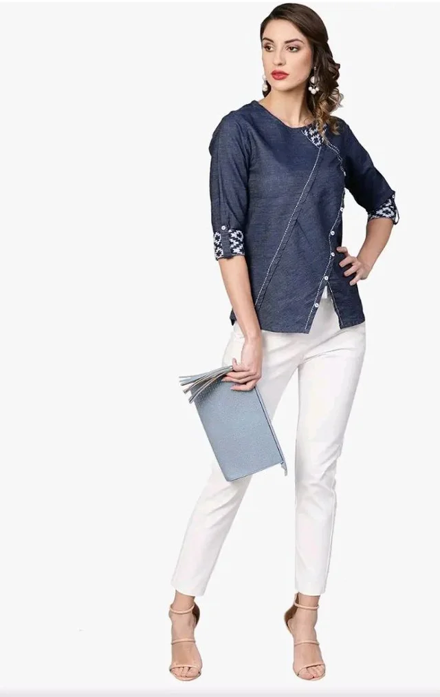 Yash Gallery Women's Denim Regular Fit Straight Top - 2XL
