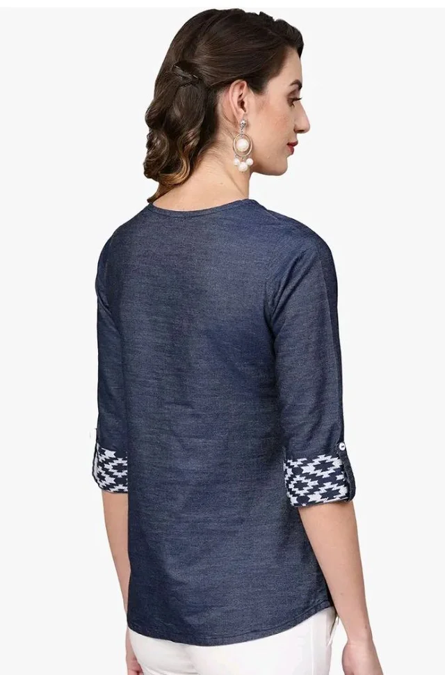 Yash Gallery Women's Denim Regular Fit Straight Top - 2XL