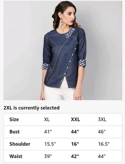Yash Gallery Women's Denim Regular Fit Straight Top - 2XL