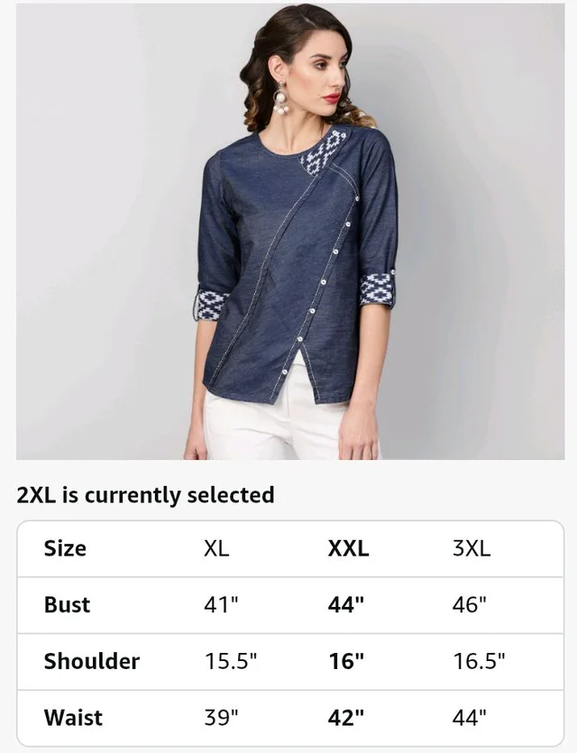 Yash Gallery Women's Denim Regular Fit Straight Top - 2XL