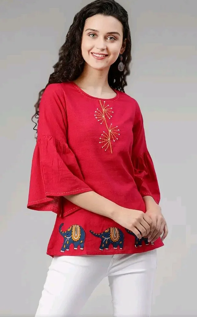 Yash Gallery Women's Cotton Patch Work Straight Top for Women
- L