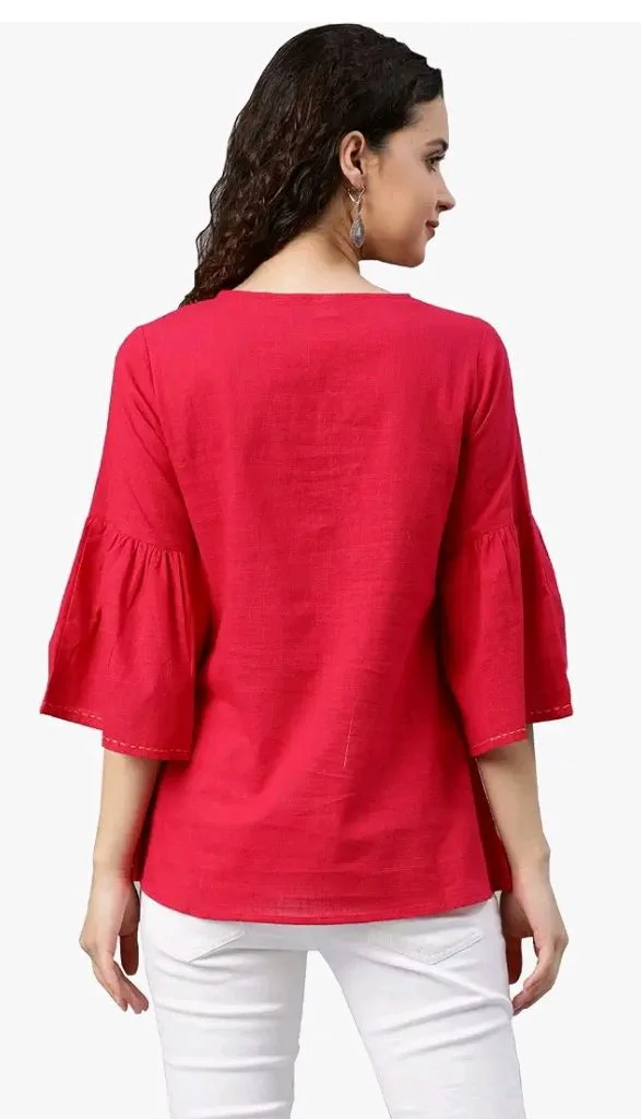 Yash Gallery Women's Cotton Patch Work Straight Top for Women
- L