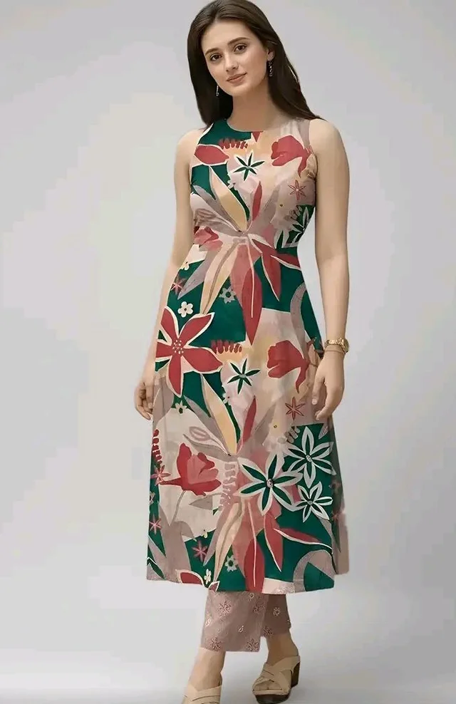 Pinkmint Women’s Pure Cambric Cotton Kurta Set | Sleeveless Printed Kurta with Pant | Summer Wear Co-Ord Set | Plus Casual
- M
