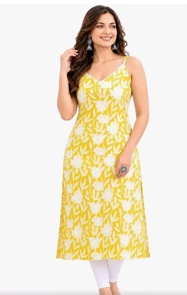 Pranay collection's Women's Rayon Floral Printed Sleeveless Straight Kurti Set
- 2XL