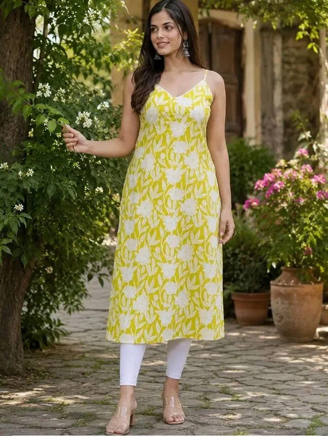 Pranay collection's Women's Rayon Floral Printed Sleeveless Straight Kurti Set
- 2XL