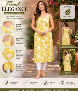 Pranay collection's Women's Rayon Floral Printed Sleeveless Straight Kurti Set
- 2XL
