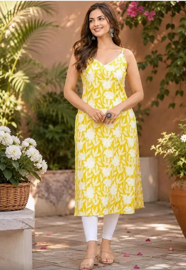 Pranay collection's Women's Rayon Floral Printed Sleeveless Straight Kurti Set
- 2XL