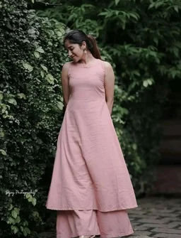The Innerlight Company Women's Cotton Plain Flared Sleeveless Kurta with Palazzo (Pink-XL)
- L