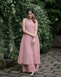 The Innerlight Company Women's Cotton Plain Flared Sleeveless Kurta with Palazzo (Pink-XL)
- L