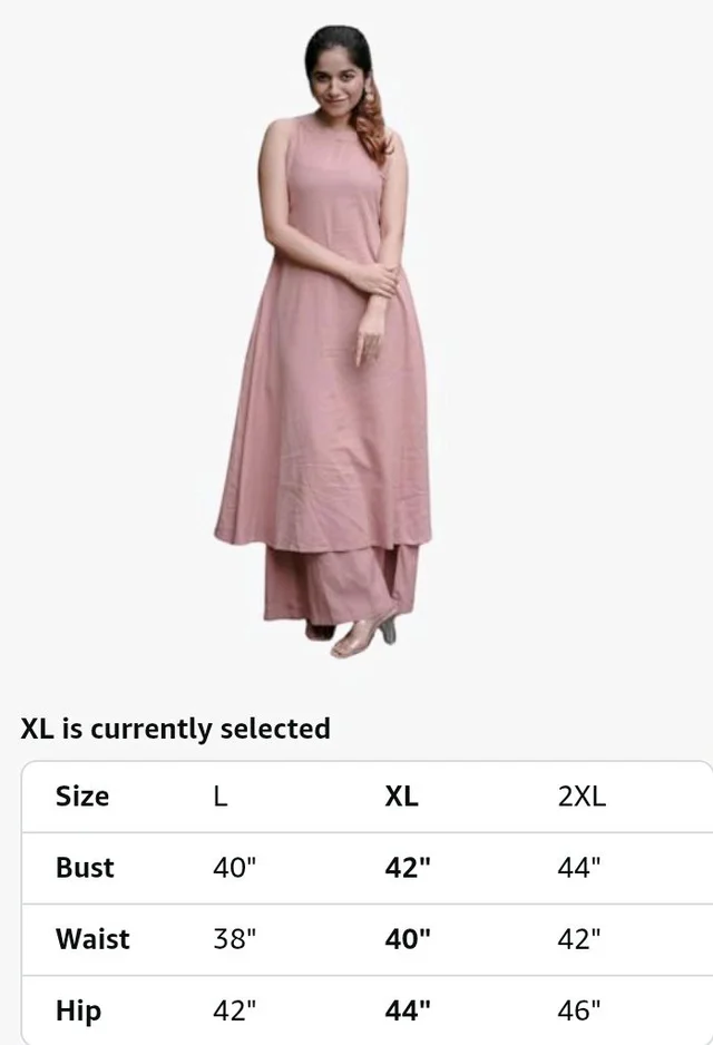 The Innerlight Company Women's Cotton Plain Flared Sleeveless Kurta with Palazzo (Pink-XL)
- L