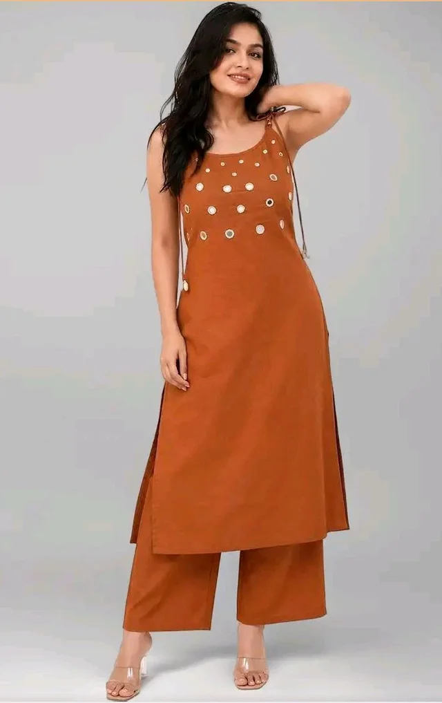 Ladrecha kraftique Women's Cotton Embroidery Sleeveless Kurti with Ankle Length Pant Set
- 2XL