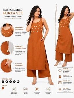 Ladrecha kraftique Women's Cotton Embroidery Sleeveless Kurti with Ankle Length Pant Set
- 2XL