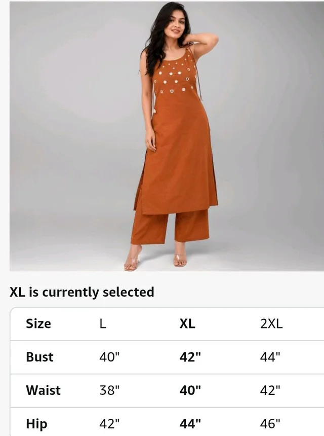 Ladrecha kraftique Women's Cotton Embroidery Sleeveless Kurti with Ankle Length Pant Set
- 2XL