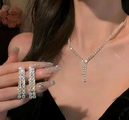 Silver Crystal Necklace Set for Women | Diamond Style Long Necklace with Earrings |Gift for her | Wedding Jewelry Set for Girls