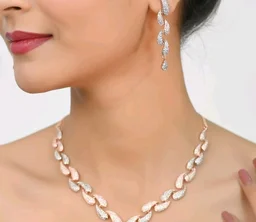 Ratnavali Jewels American Diamond CZ Rose Gold Plated Designer Jewellery Set/Necklace Set with Chain & Earring for Girls/Women (RV3382RG)
