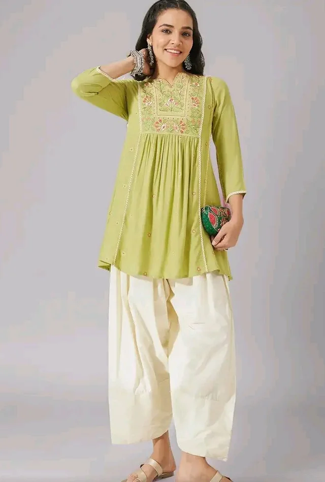 Visit the Janasya Store
Janasya Women's Lime Green Rayon Yoke Embroidered A-Line Tunic
- 2XL