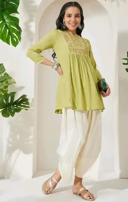 Visit the Janasya Store
Janasya Women's Lime Green Rayon Yoke Embroidered A-Line Tunic
- 2XL