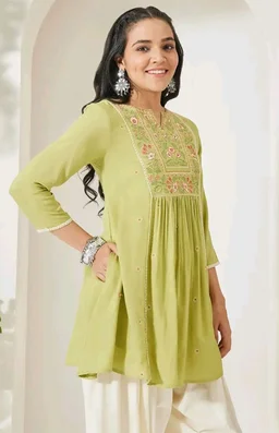 Visit the Janasya Store
Janasya Women's Lime Green Rayon Yoke Embroidered A-Line Tunic
- 2XL