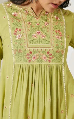 Visit the Janasya Store
Janasya Women's Lime Green Rayon Yoke Embroidered A-Line Tunic
- 2XL