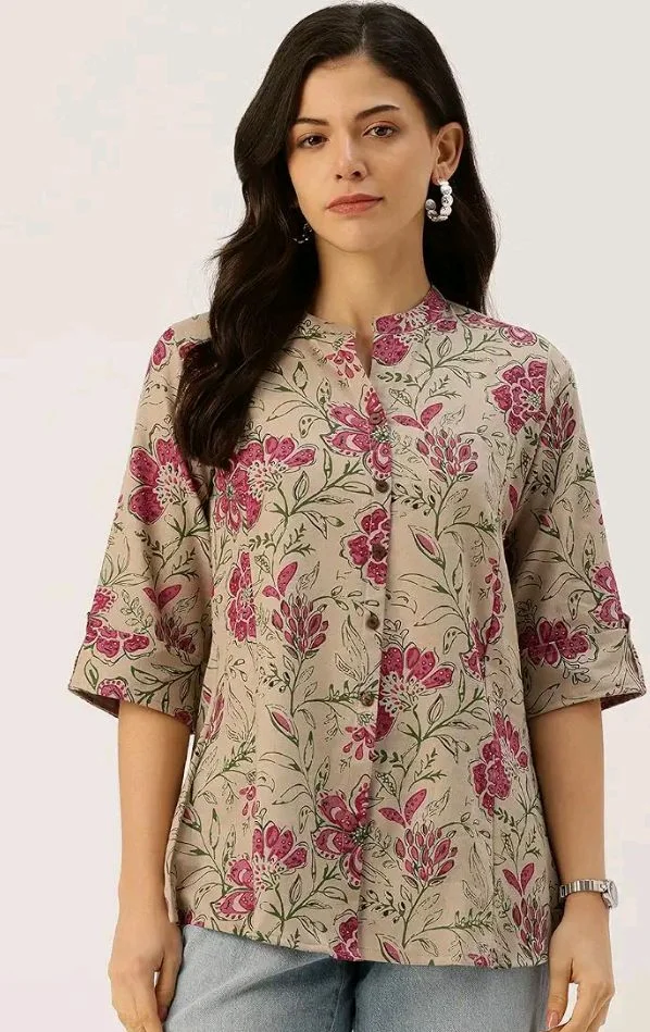 Printed Mandarin Collar top – Casual & Chic (S-3XL)
- 2XL