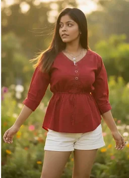 Women Solid Red Peplum Top, 3/4 Sleeve V Neck Stylish Top with Waist Tie-Up | Trendy Casual, Office Top for Girls & Women (L Size)
- 2XL