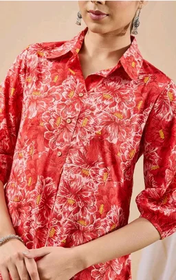 Janasya Women's Coral Pure Cotton Floral Printed A-line Tunic
- S