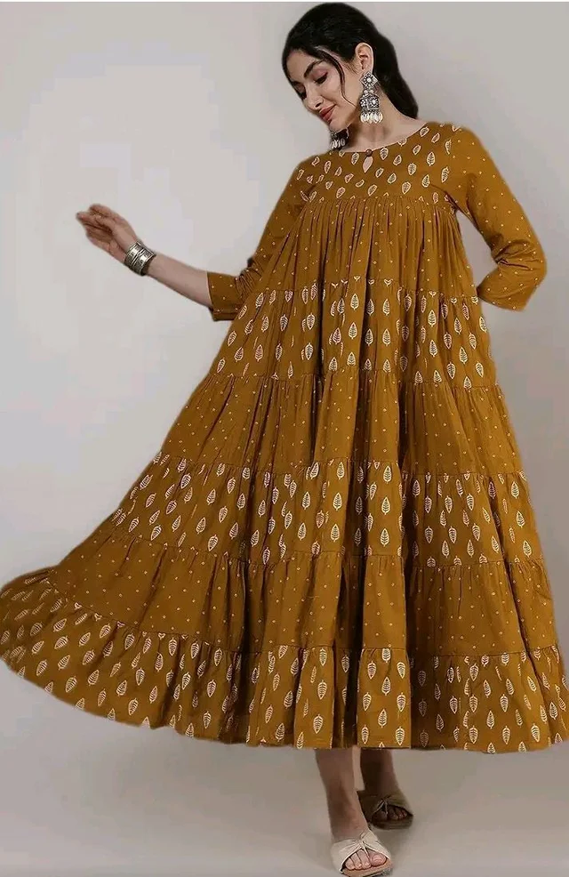 GULMOHAR JAIPUR Cotton Calf Length Printed 3/4 Sleeves Key Hole Neck Flared Kurta (GUL503KRTMUSTARD)
- 2XL