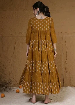 GULMOHAR JAIPUR Cotton Calf Length Printed 3/4 Sleeves Key Hole Neck Flared Kurta (GUL503KRTMUSTARD)
- 2XL