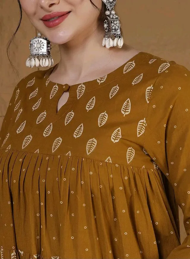 GULMOHAR JAIPUR Cotton Calf Length Printed 3/4 Sleeves Key Hole Neck Flared Kurta (GUL503KRTMUSTARD)
- 2XL