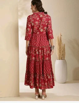 GULMOHAR JAIPUR Women's Cotton Calf Length Printed V-Neck Anarkali Kurta
- L