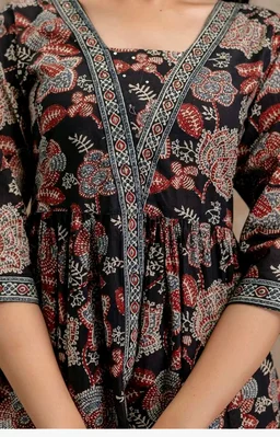 Stylum Women's Black Floral Printed Pure Cotton Peplum Top | Kurti Tops for Women | Tunic Tops for Cotton (Available in Plus Sizes)
- L